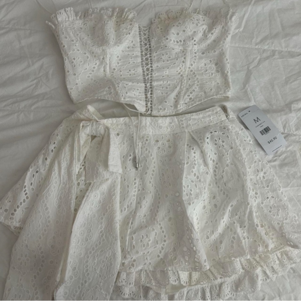 White Eyelet Crop Top and Skirt Set
